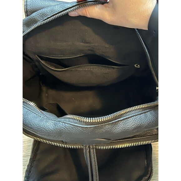 Faux Leather Zip Pocket Backpack, Women's Black/Gold - Picture 4 of 5